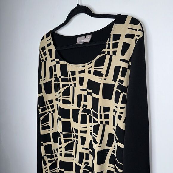 Chico’s Women’s Abstract Printed Long Sleeve Top Black Brown Size 3 (XL) - Picture 2 of 4